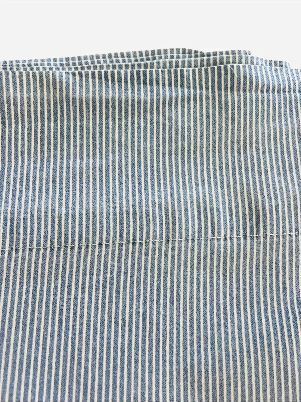 Lauren Ralph Lauren QUEEN Flat Sheet Blue White Chambray Stripe Farmhouse
